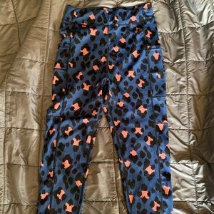 Blue/pink/black leopard print athletic leggings